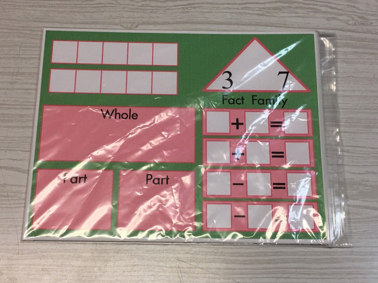 (10) Fact Family - Math Work Mats -Teaching Supplies - dry erase - write-n-wipe