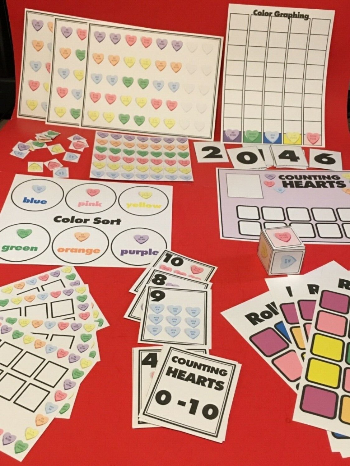 Counting  Valentine Hearts Learning Mats  - Laminated Bundle - Pre school K5 #