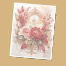 Red And Gold Rose - Lined Stationery Paper (25 Sheets)  8.5 x 11 Premium Paper