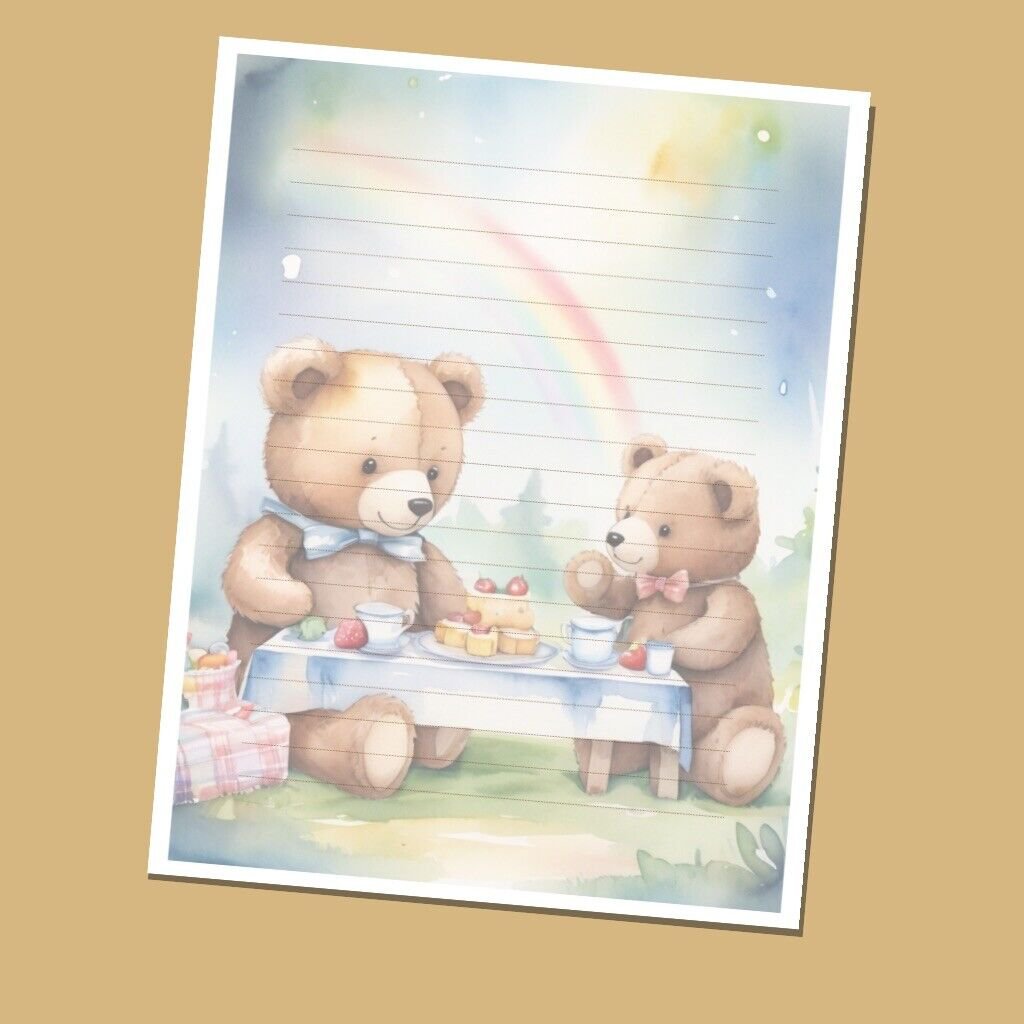 The TeddyBear Picnic- Lined Stationery Paper (25 Sheets)  8.5 x 11 Premium Paper