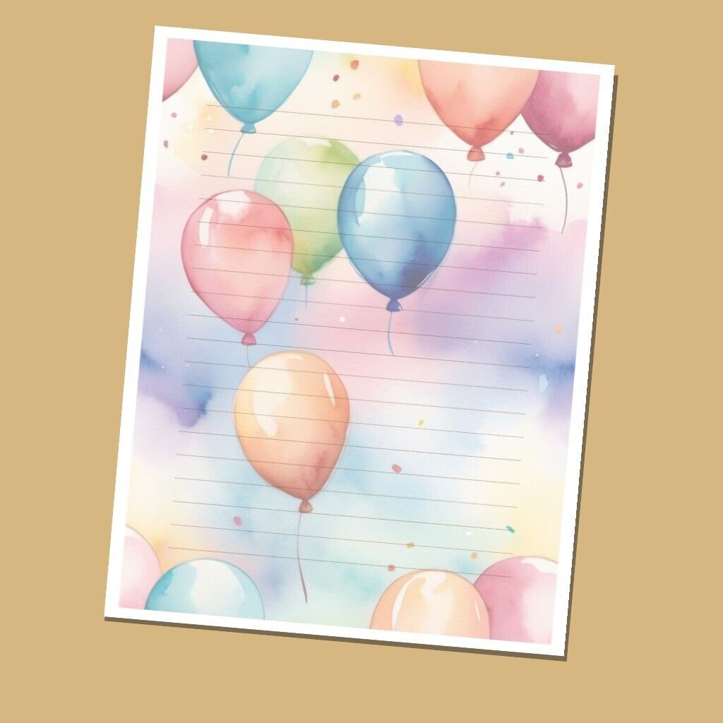 Balloon Design - Lined Stationery Paper (25 Sheets)  8.5 x 11 Premium Paper