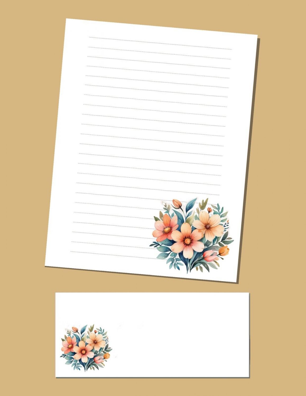 Bouquet - Stationery Set - Lined Writing Paper and Envelopes