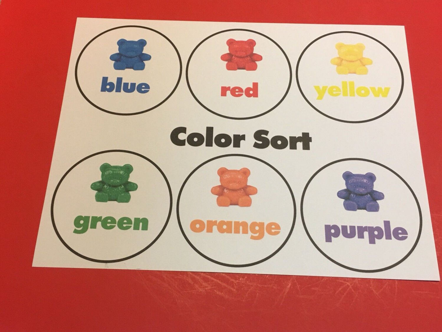 (Set of 10) Bears Color Sort Learning Mat - Laminated - Pre school Kindergarten