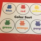 (Set of 10) Bears Color Sort Learning Mat - Laminated - Pre school Kindergarten