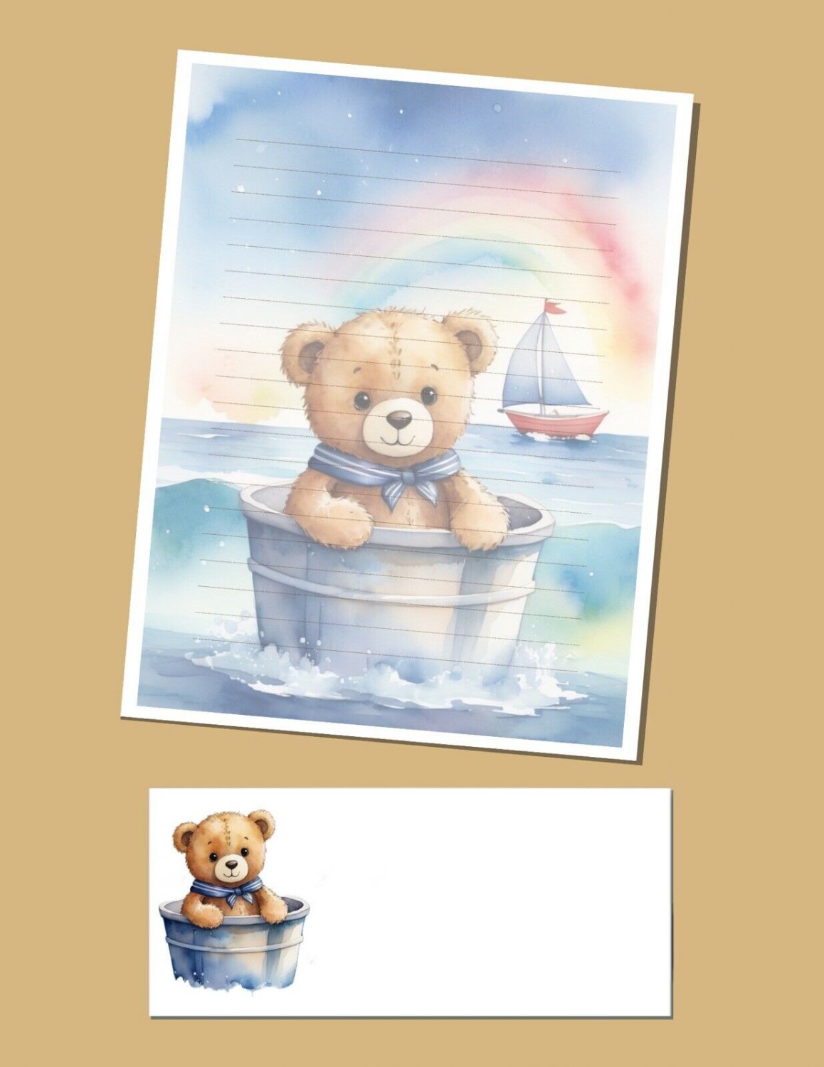 Sailor Bear at Sea - Stationery Set - Lined Writing Paper and Envelopes