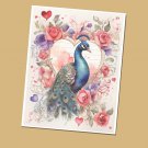 Valentine Peacock - Lined Stationery Paper (25 Sheets)  8.5 x 11 Premium Paper