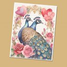 Peacocks Floral - Lined Stationery Paper (25 Sheets)  8.5 x 11 Premium Paper