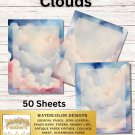 Clouds  - Stationery  Set  - Watercolor Design - Writing Papers 50 Sheets