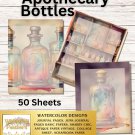 Apothecary Bottles Stationery - Watercolor Design - Writing Papers 50 Sheets