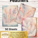 Feathers - Stationery  Set  - Watercolor Design - Writing Papers 50 Sheets