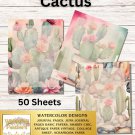 Cactus Stationery  Set  - Watercolor Design - Writing Papers 50 Sheets