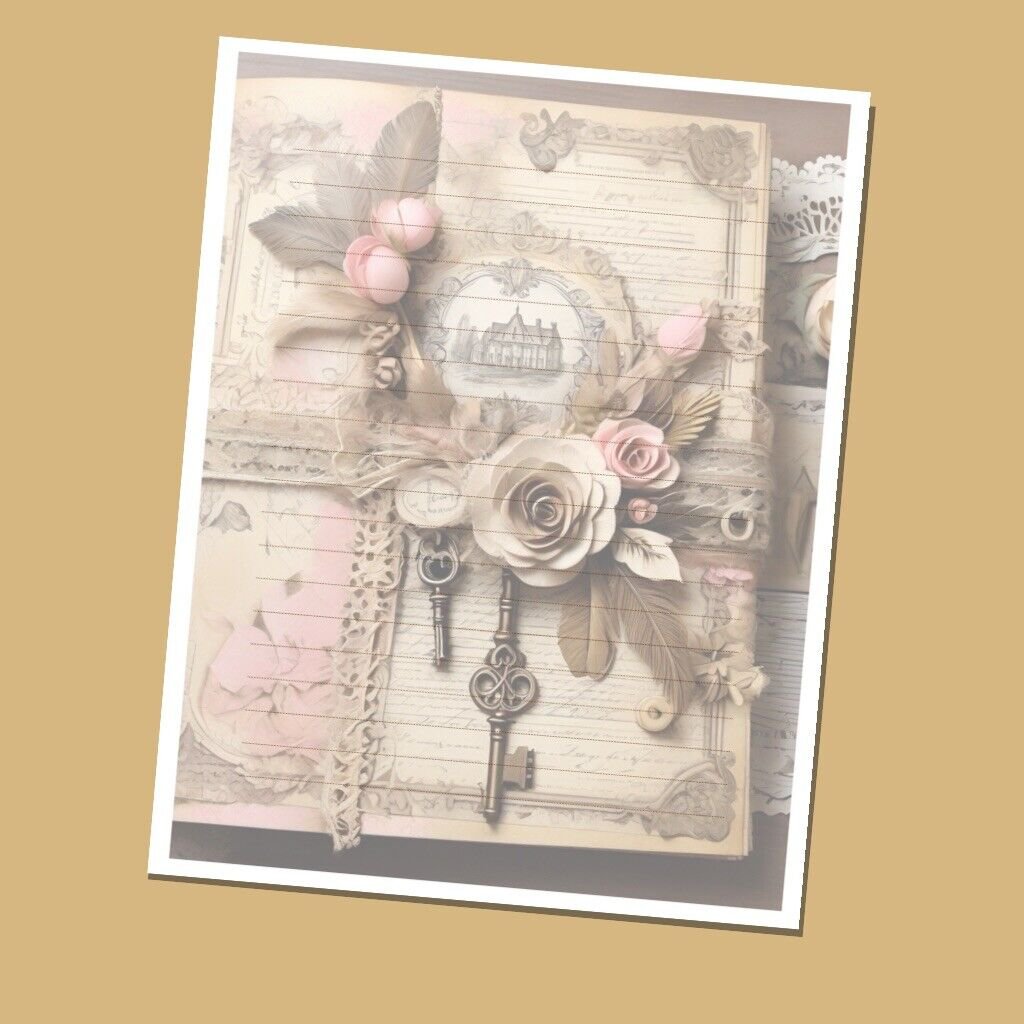 Pink Rose Set- Lined Stationery Paper (25 Sheets)  8.5 x 11 Premium Paper