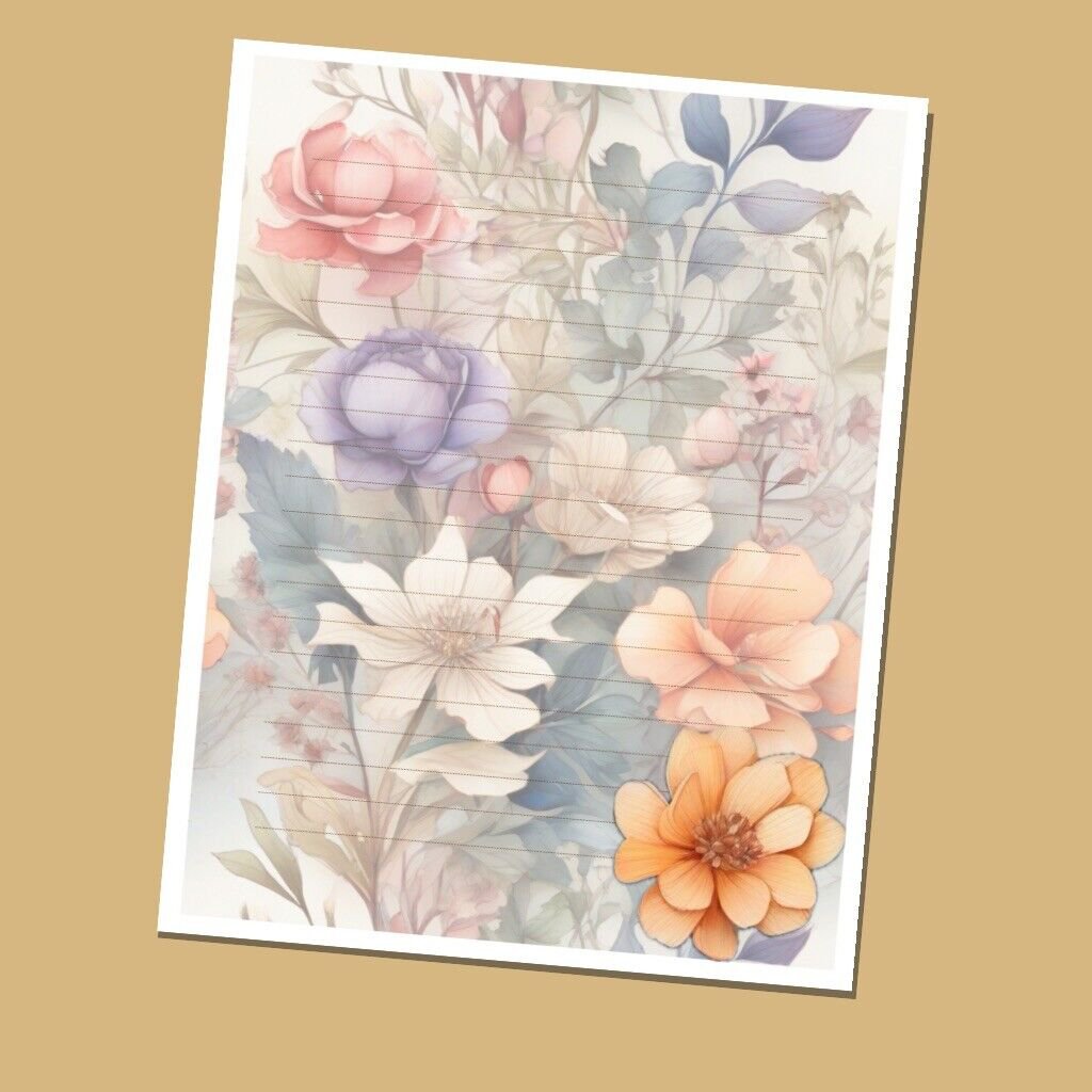 Florals - Lined Stationery Paper (25 Sheets)  8.5 x 11 Premium Paper