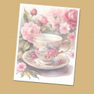 Cup and Saucer - Lined Stationery Paper (25 Sheets)  8.5 x 11 Premium Paper