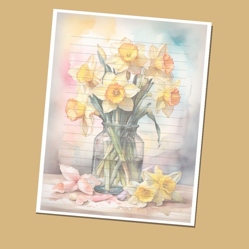 Spring WF#035 - Lined Stationery Paper (25 Sheets)  8.5 x 11 Premium Paper