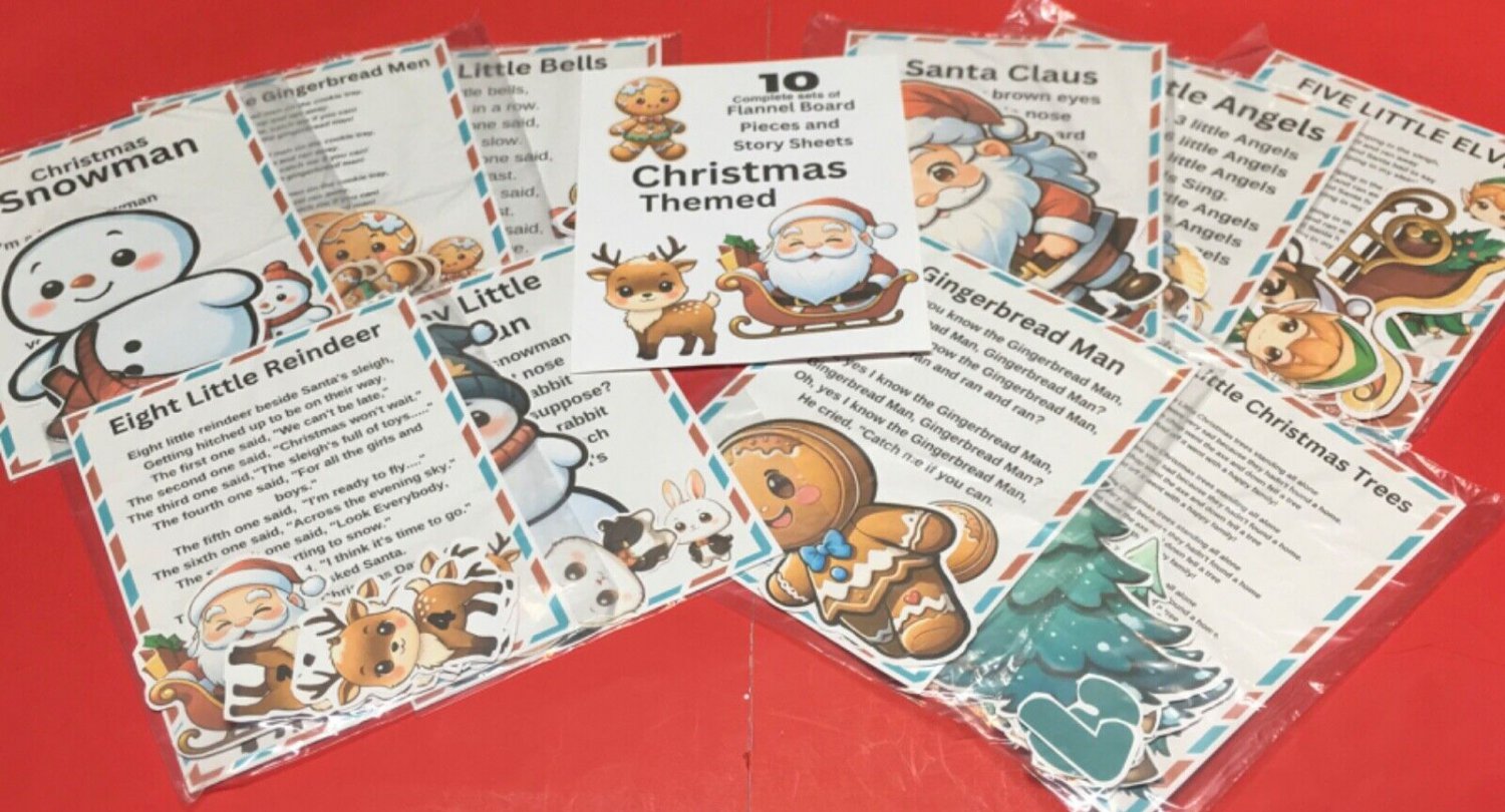 CHRISTMAS - 10 sets FLANNEL BOARD LAMINATED CARDSTOCK stories & pieces - No Prep