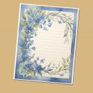Florals Blue Border - Lined Stationery Paper (25 Sheets)  8.5 x 11 Premium Paper
