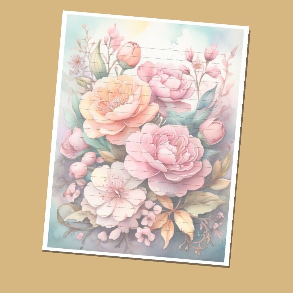 Spring WF#028 - Lined Stationery Paper (25 Sheets)  8.5 x 11 Premium Paper