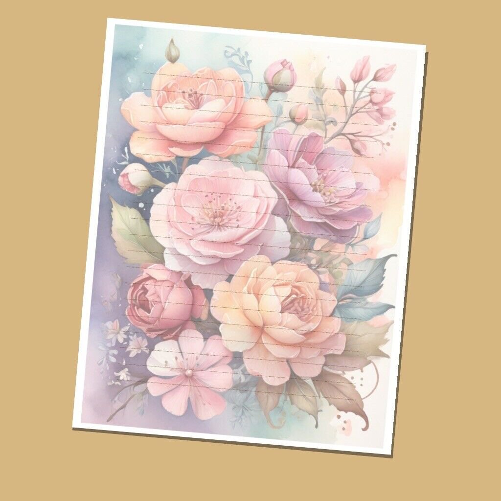 Spring WF#006 - Lined Stationery Paper (25 Sheets)  8.5 x 11 Premium Paper