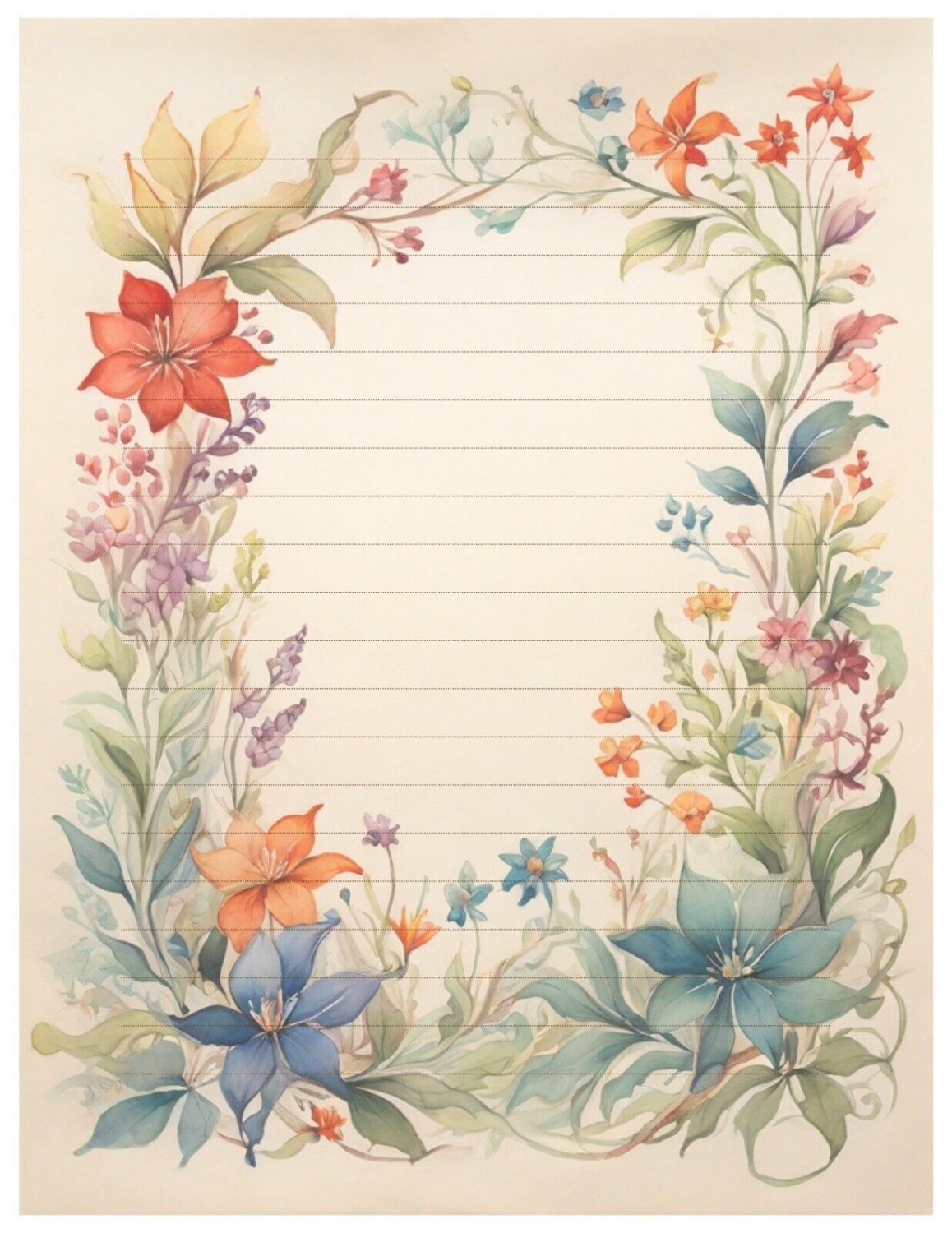 Border Design #4 - Lined Stationery Paper (25 Sheets)  8.5 x 11 Premium Paper