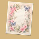 Butterflies Border 1- Lined Stationery Paper (25 Sheets)  8.5 x 11 Premium Paper