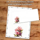 24 - Lined Stationary Sheets with 12  White Envelopes - Spring Design #004