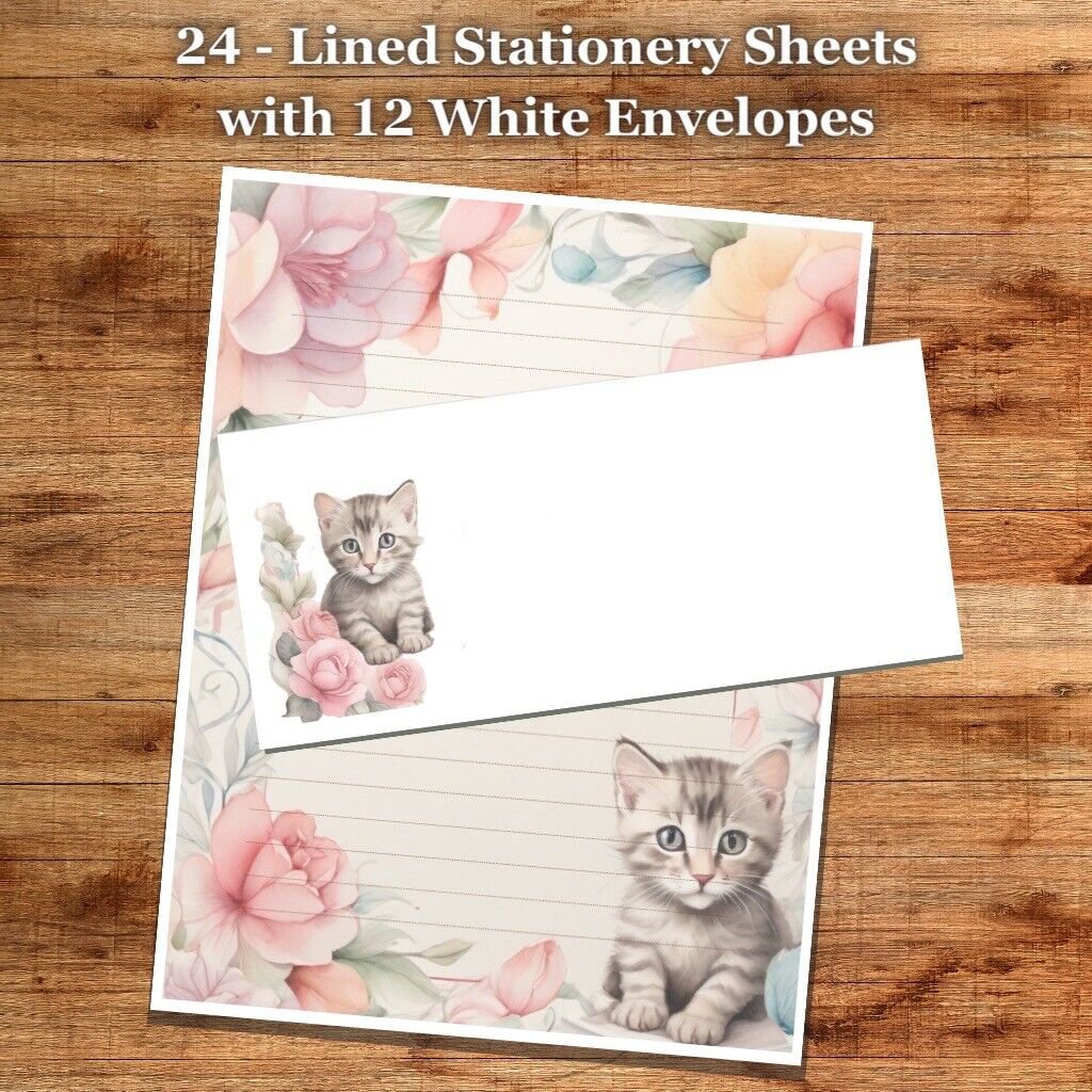 24 - Lined Stationary Sheets with 12  White Envelopes - Spring Design #044