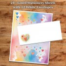 24 - Lined Stationary Sheets with 12  White Envelopes - Spring Design #001