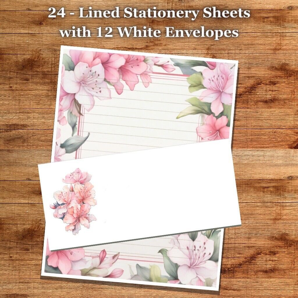 24 - Lined Stationary Sheets with 12  White Envelopes - Spring Design #031