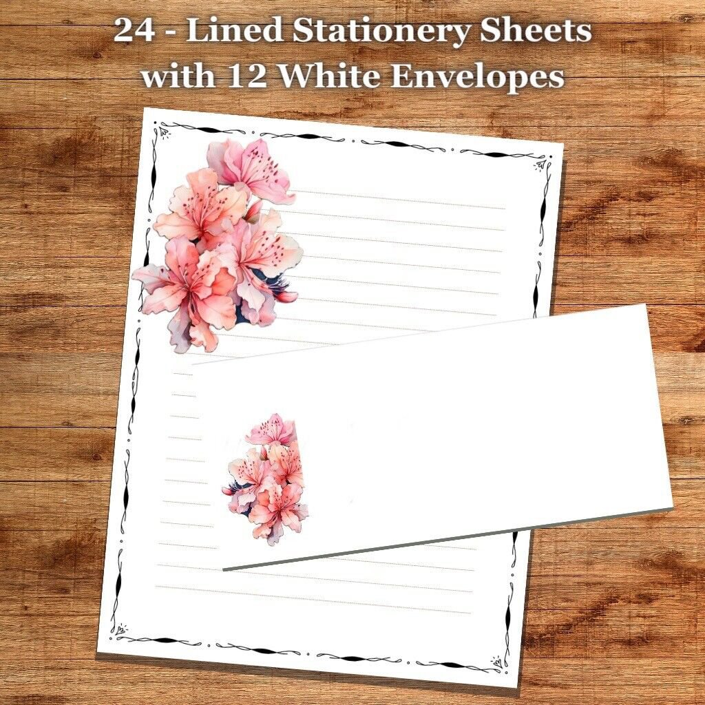 24 - Lined Stationary Sheets with 12  White Envelopes - Spring Design #027