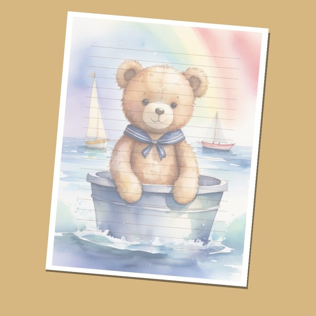 Sailor Bear - Lined Stationery Paper (25 Sheets)  8.5 x 11 Premium Paper