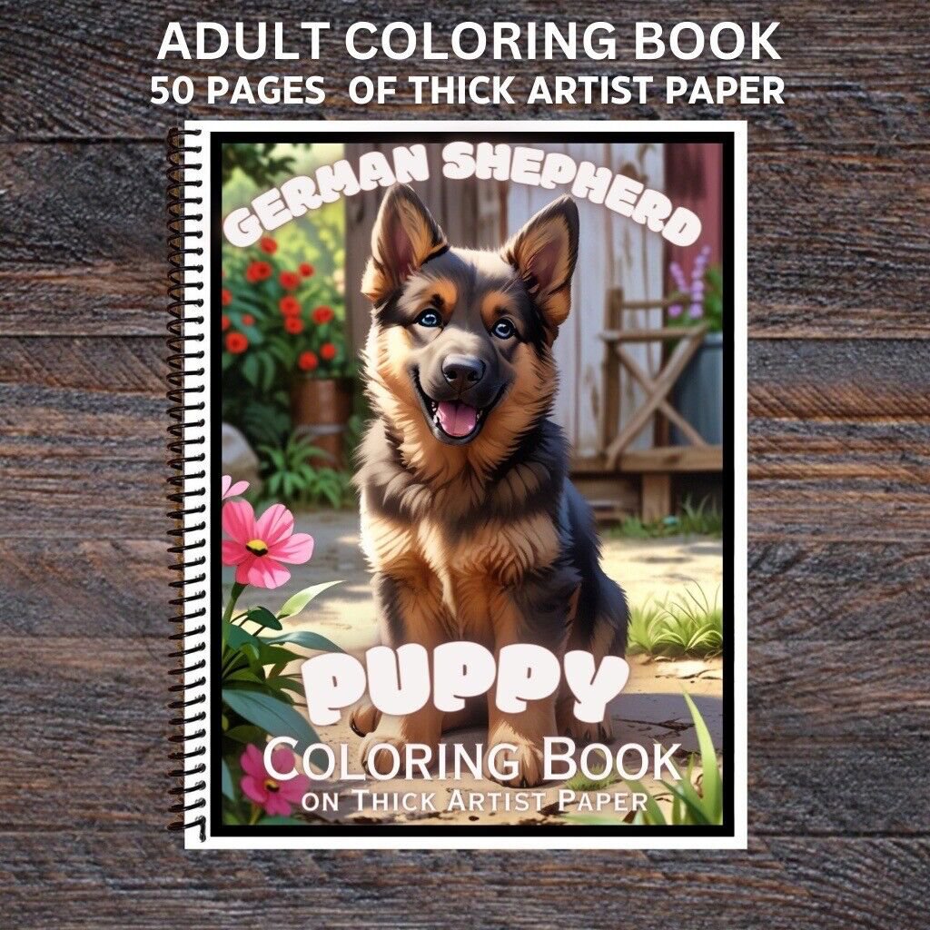 German Shepherd Puppy - Spiral Bound Adult Coloring Book - Thick Artist Paper