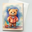 Bear with Boat Greeting Card & Envelope -  Watercolor Illustration - Blank A2