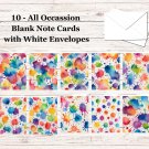 10 - Blank Note Cards (4x 5.12)  with Envelopes - All Occasion #019