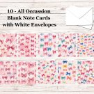 10 - Blank Note Cards (4x 5.12)  with Envelopes - All Occasion #010