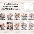 10 - Blank Note Cards (4x 5.12)  with Envelopes - All Occasion #028