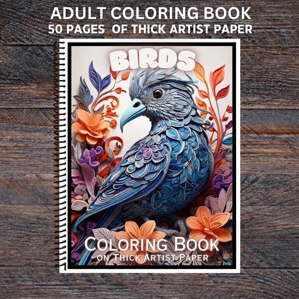 Birds - Spiral Bound Adult Coloring Book - Thick Artist Paper