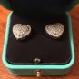 AAA+CUBIC ZIRCONIA CLUSTER .925 STERLING SILVER HEART EARRINGS,TIFFANY BOX,&MORE