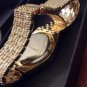 WOMENS GOLD LUXURIOUS DENVOSI AAA+CUBIC ZIRCONIA STAINLESS STEEL QUARTZ WATCH