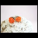 Pink CORAL ROSE earrings studs and silver 800 Made in Italy