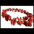 CORAL BRACELET Italian red raw coral elastic bracelet beaded nuggets 1970s Italy