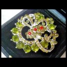 FLOWERS BROOCH made with Swarovski crystals green and red Original 1960s FLOWERS BROOCH made with Swarovski crystals green and red Original 1960s
