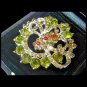 FLOWERS BROOCH made with Swarovski crystals green and red Original 1960s