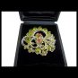FLOWERS BROOCH made with Swarovski crystals green and red Original 1960s