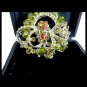 FLOWERS BROOCH made with Swarovski crystals green and red Original 1960s