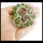 FLOWERS BROOCH made with Swarovski crystals green and red Original 1960s