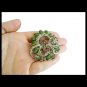 FLOWERS BROOCH made with Swarovski crystals green and red Original 1960s