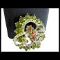 FLOWERS BROOCH made with Swarovski crystals green and red Original 1960s