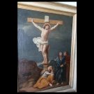 Crucifixion oil painting Jesus on cross Lady Magdalene and Virgin Mary 1700s