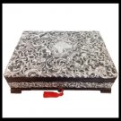 STERLING SILVER repousse & wood box Antique 1800s Made in England
